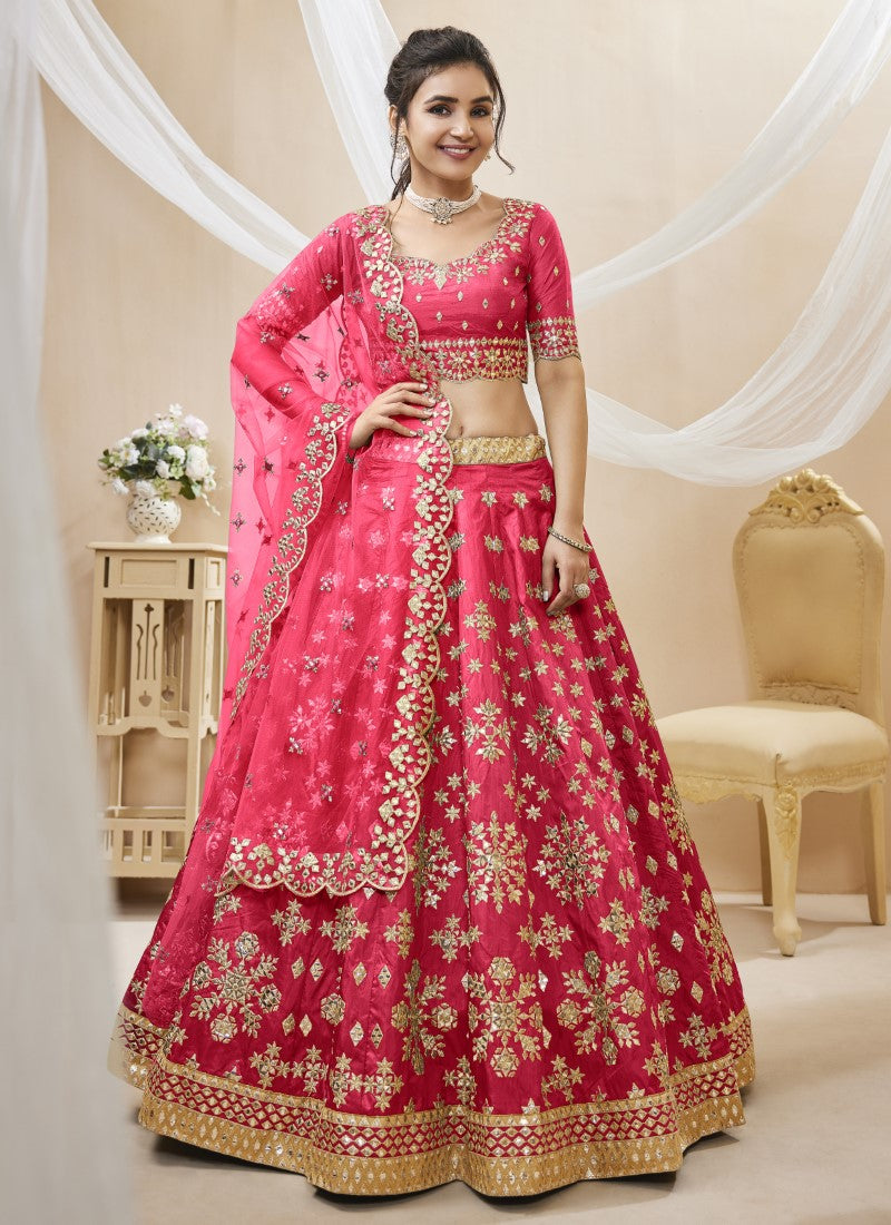 Pink Art Silk Lehenga Choli with Embroidery and Sequins Work