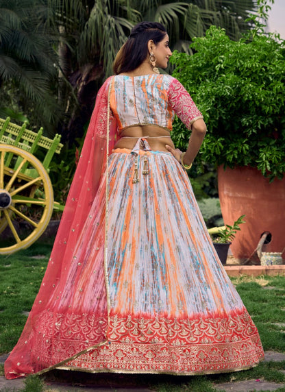 Pink Chinon Lehenga Choli With Sequins, Zari and Embroidery Work