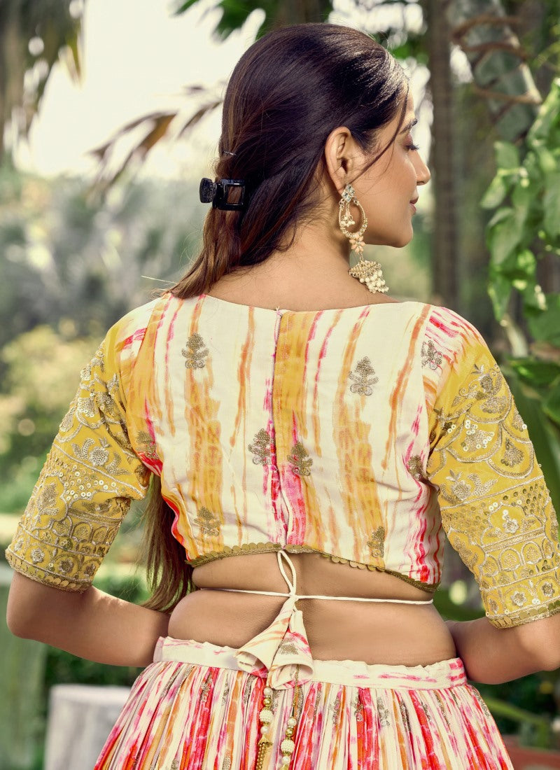 Yellow Chinon Lehenga Choli With Sequins, Zari and Embroidery Work