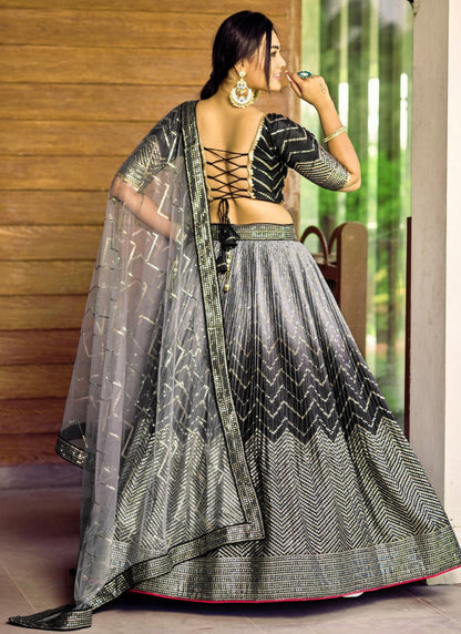 Black Lehenga Choli With Embroidered, Thread and Sequins Work