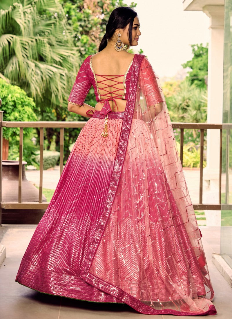 Pink Lehenga Choli With Embroidered, Thread and Sequins Work