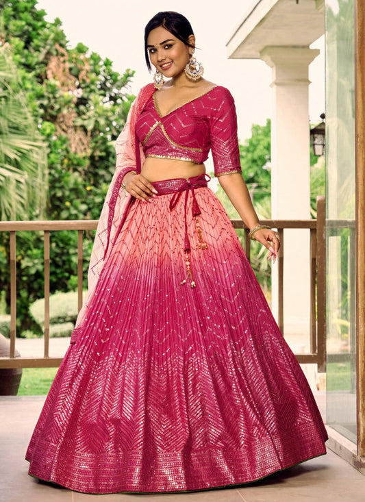 Pink Lehenga Choli With Embroidered, Thread and Sequins Work