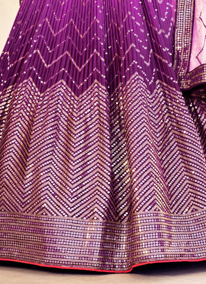 Purple Lehenga Choli With Embroidered, Thread and Sequins Work