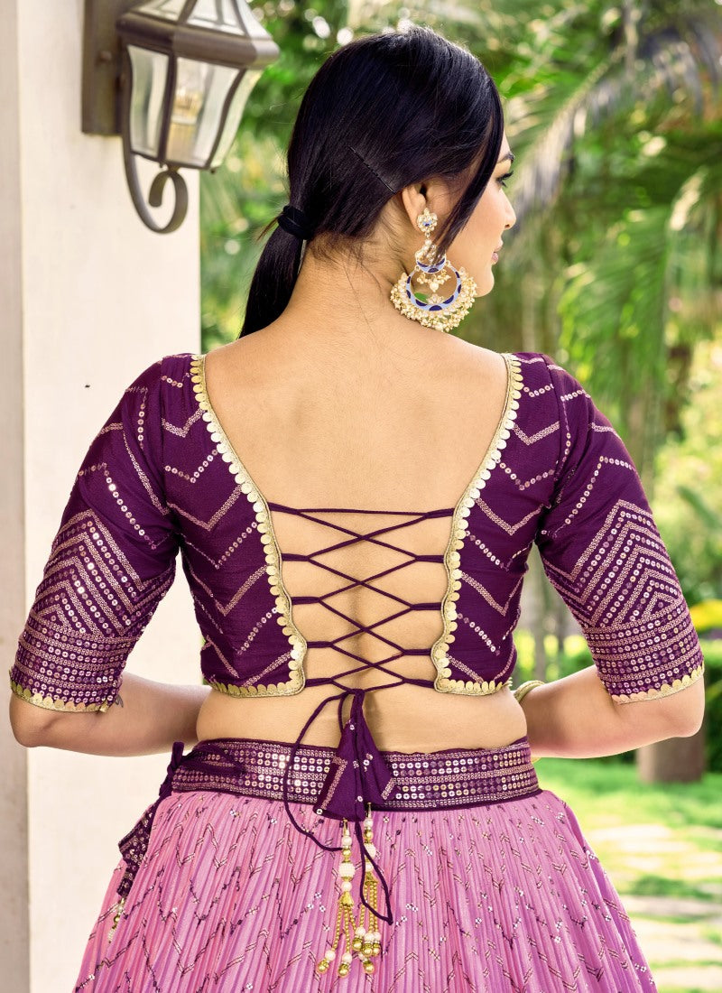 Purple Lehenga Choli With Embroidered, Thread and Sequins Work