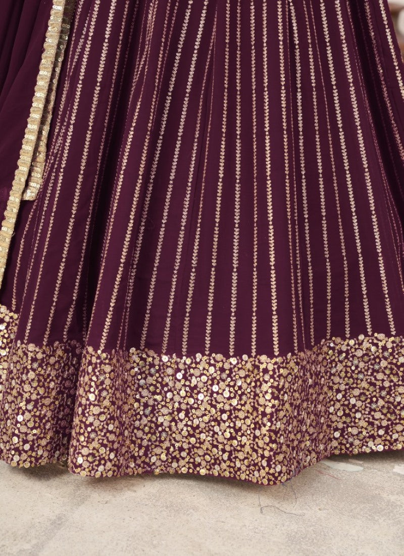 Purple Bridesmaid Lehenga Choli with Embroidered Work