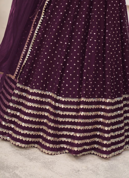 Purple Bridesmaid Lehenga Choli with Embroidered Work