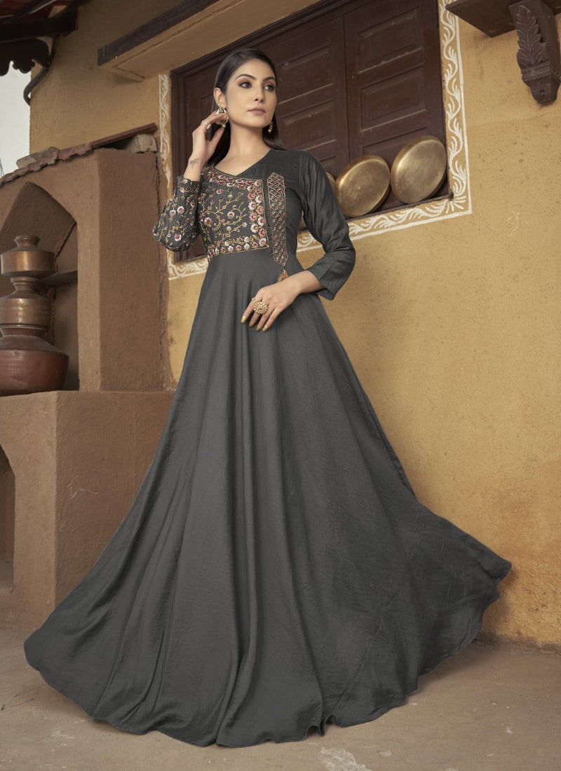 Dark Gary Maslin Embroidered Indo Western Gown