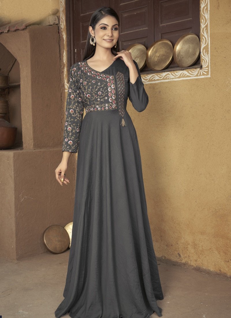 Dark Gary Maslin Embroidered Indo Western Gown-2