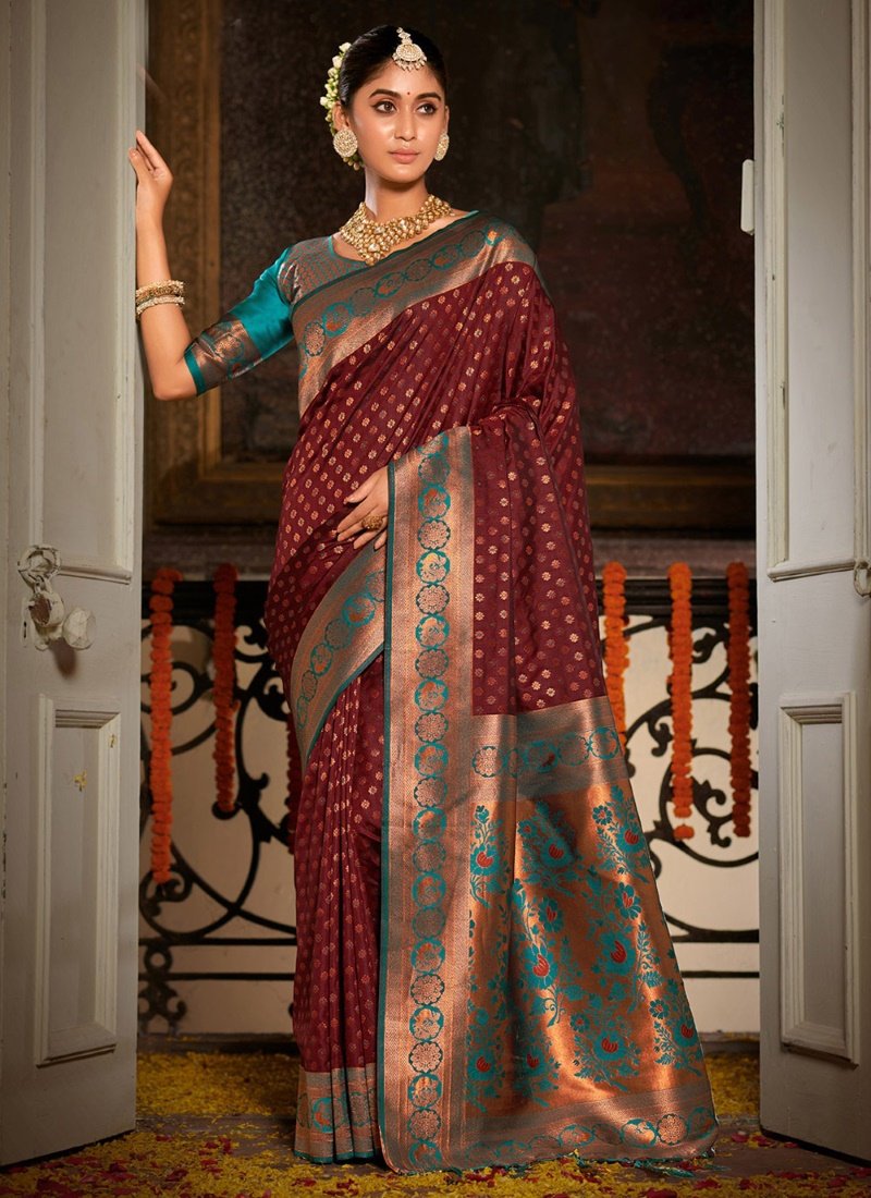 Maroon Banarasi Silk Saree