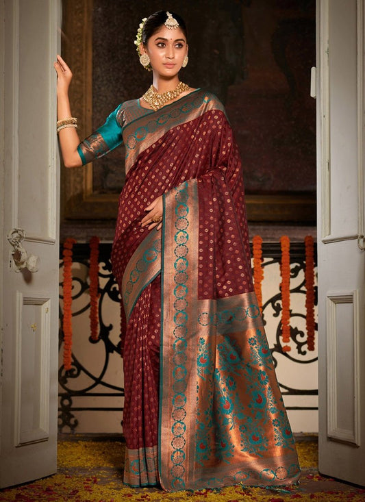 Maroon Banarasi Silk Saree