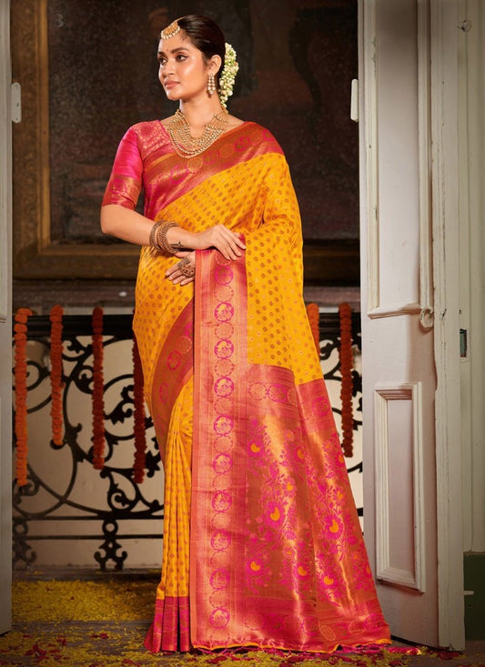 Yellow Banarasi Silk Saree