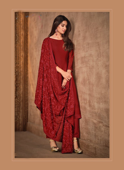 Red Georgette Straight Cut Salwar Suit