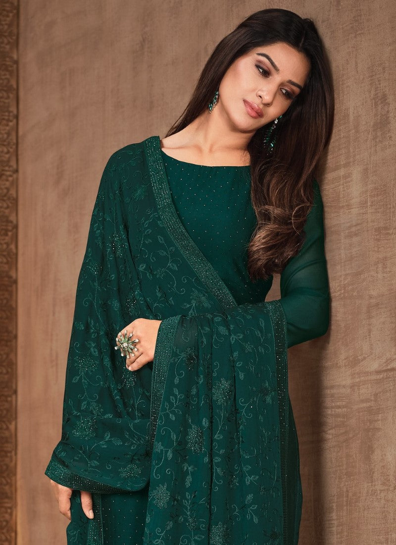 Green Georgette Straight Cut Salwar Suit-2