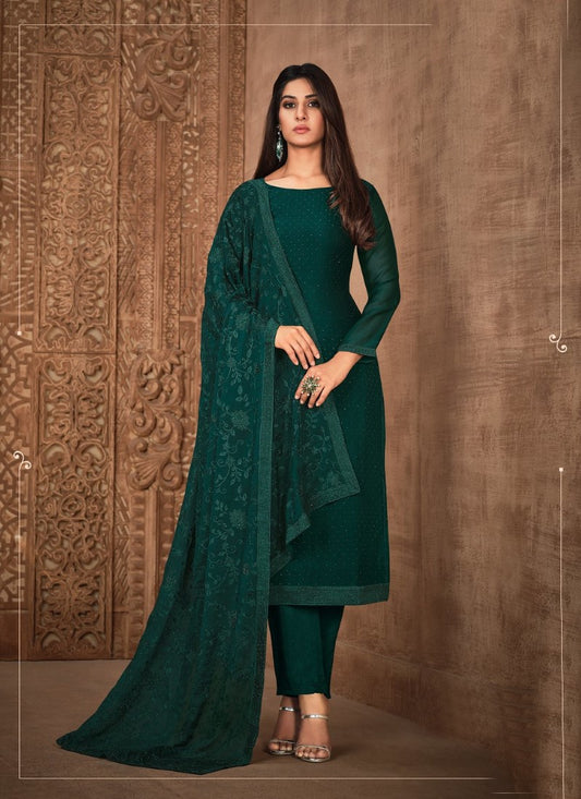 Green Georgette Straight Cut Salwar Suit