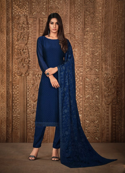 Blue Georgette Straight Cut Salwar Suit