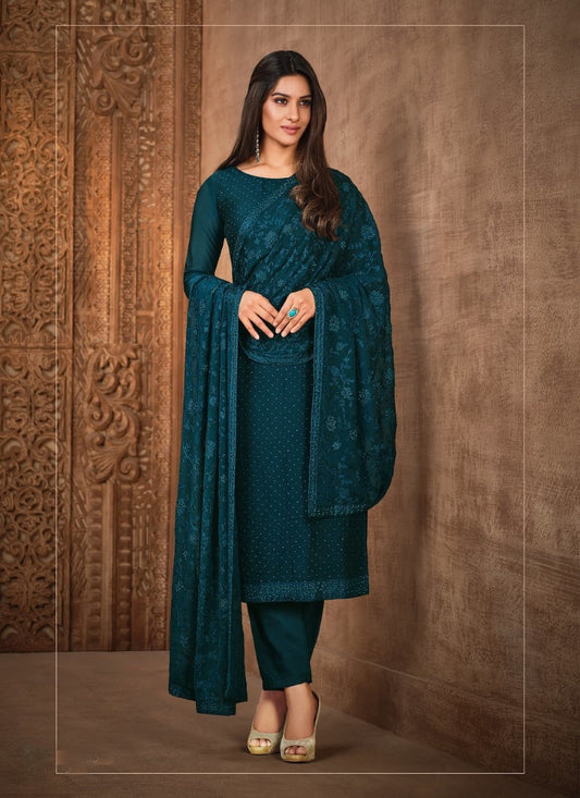 Teal Georgette Straight Cut Salwar Suit