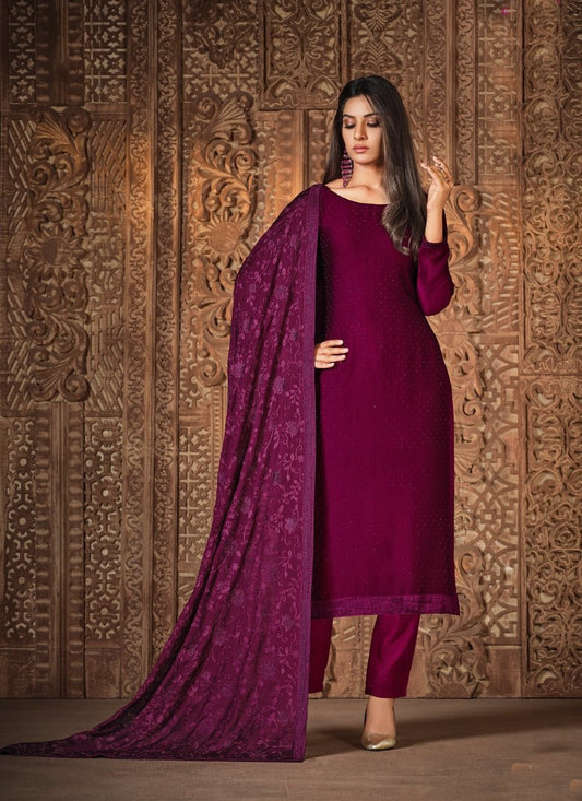 Magenta Georgette Straight Cut Salwar Suit