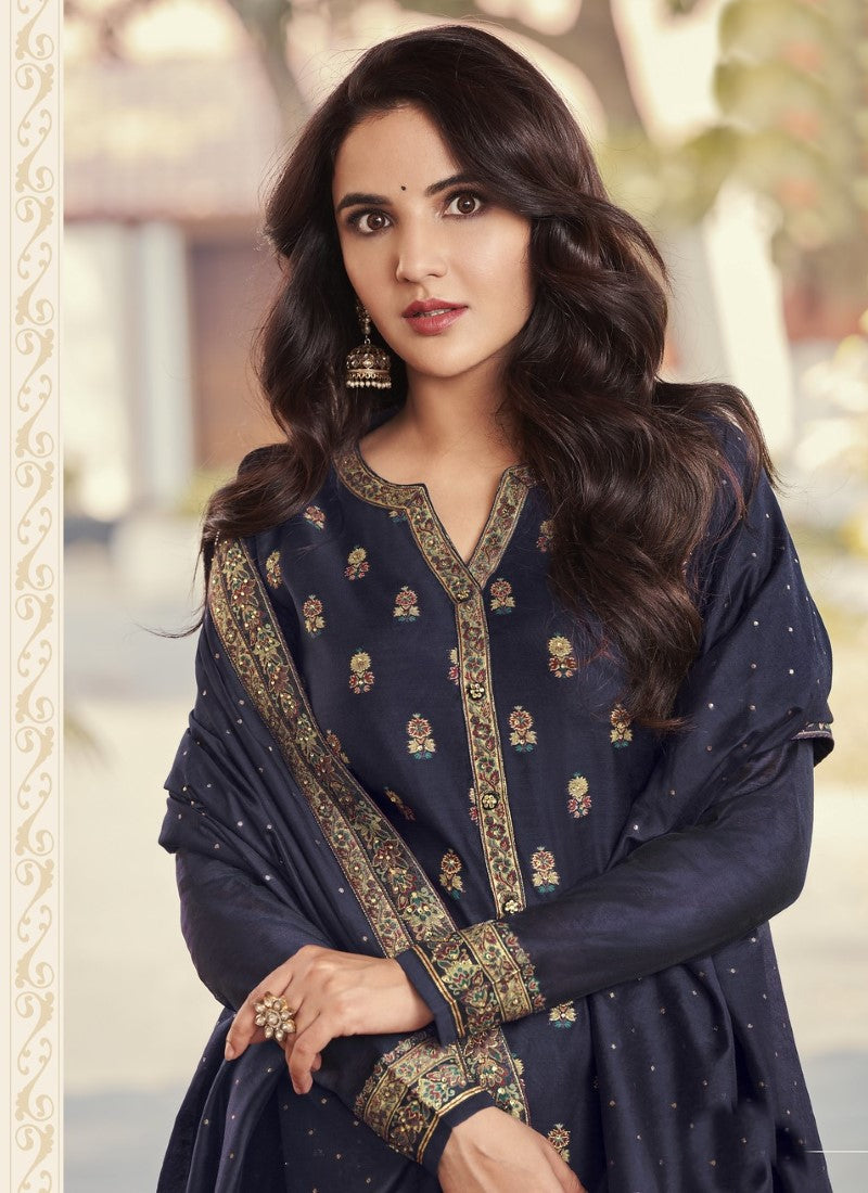 Navy Blue Pant Style Salwar Suit-2