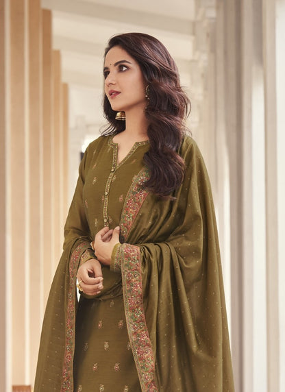 Olive Green Pant Style Salwar Suit-2