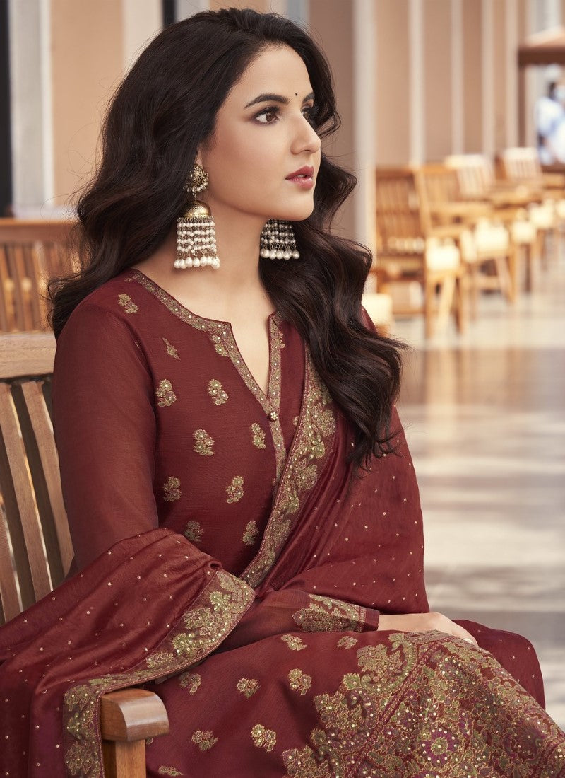 Maroon Pant Style Salwar Suit-2