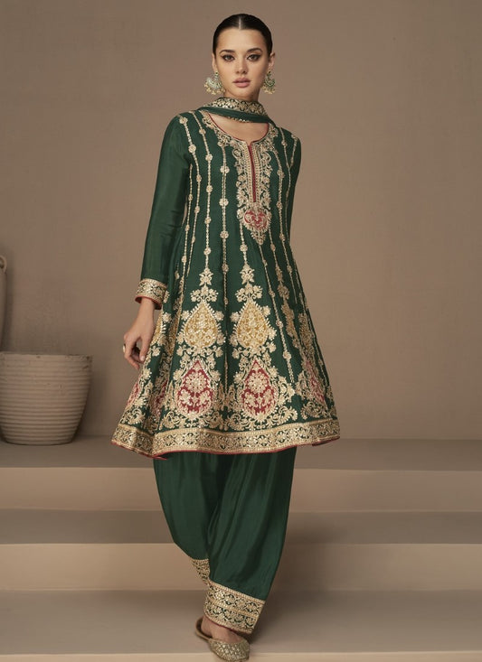 Green Silk Embroidared Palazzo Suit