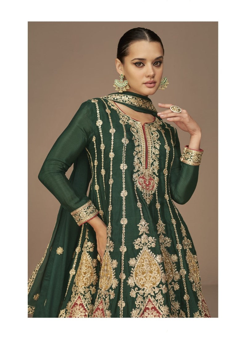 Green Silk Embroidared Palazzo Suit-2