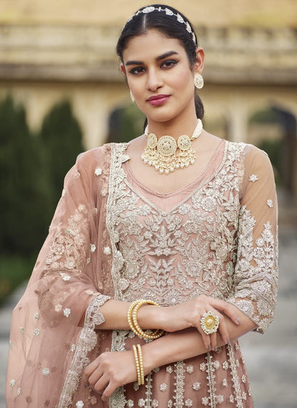 Peach Pakistani Anarkali Suit with Embroidery and Stone Work-2