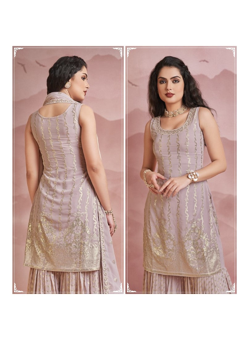 Peach Georgette Sharara Suit-2