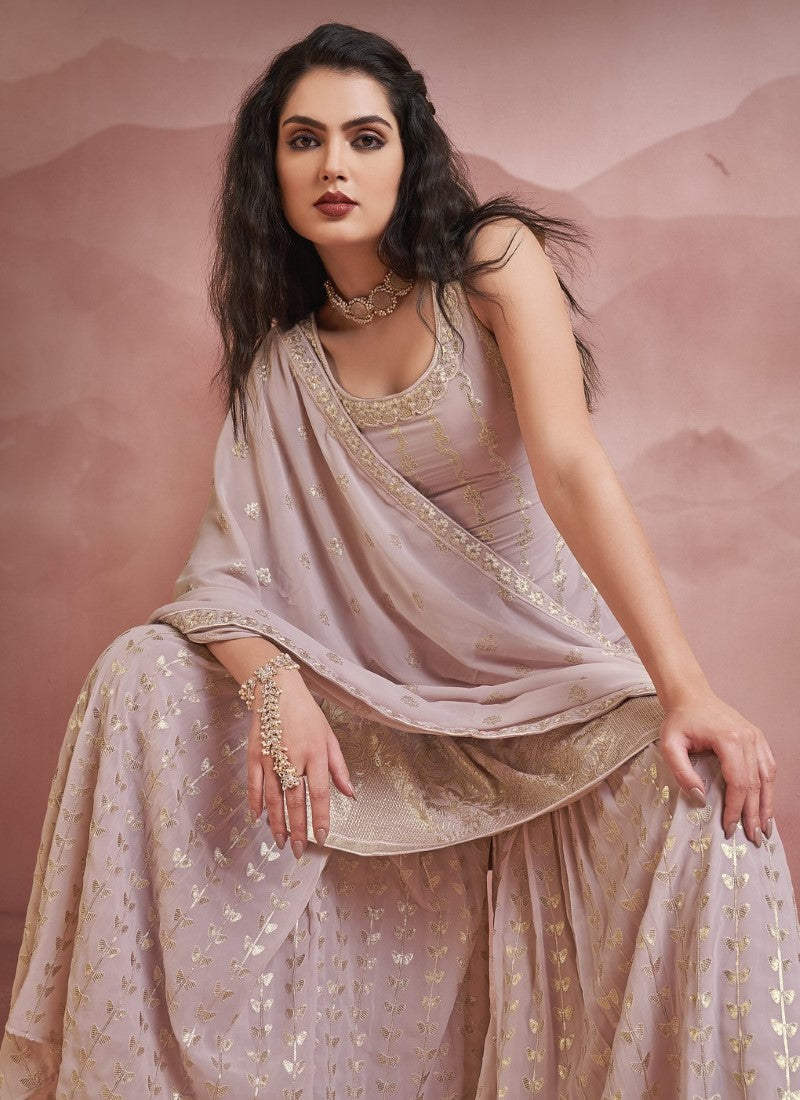 Peach Georgette Sharara Suit-2