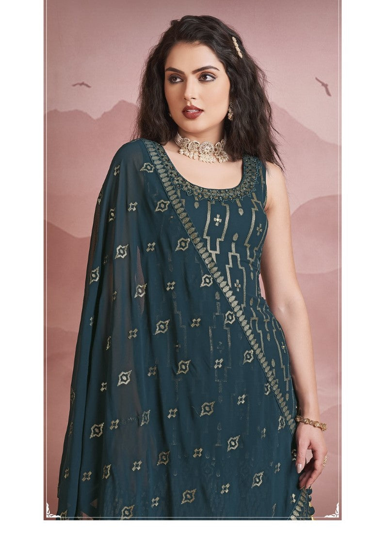 Teal Green Georgette Sharara Suit-2