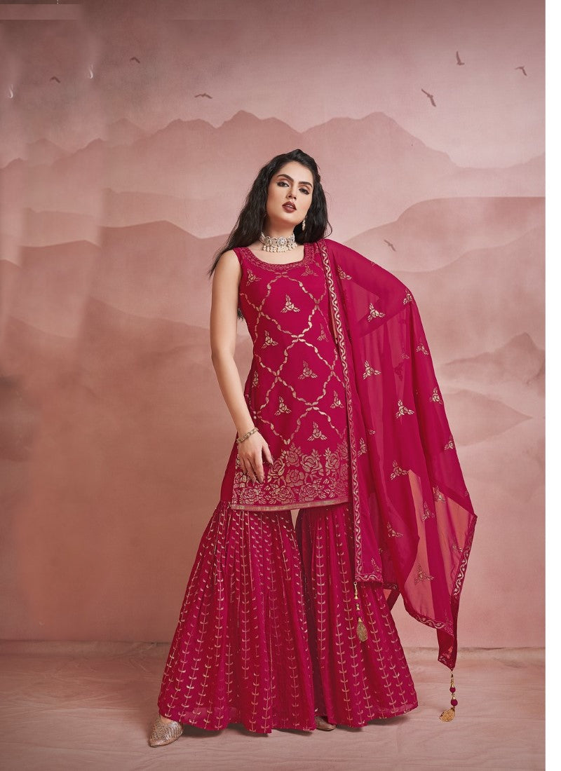 Red Georgette Sharara Suit