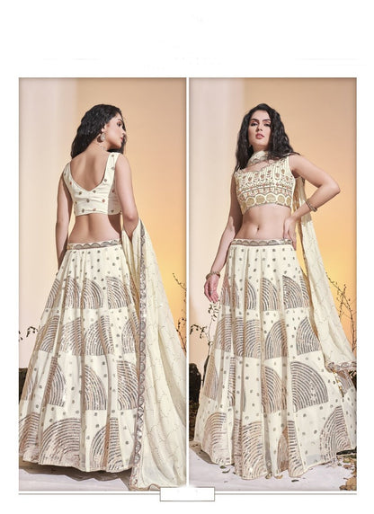 Off White Georgette Lehenga Choli with Sequins Work-2