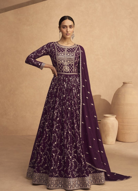 Purple Georgette Embroidered Anarkali Suit