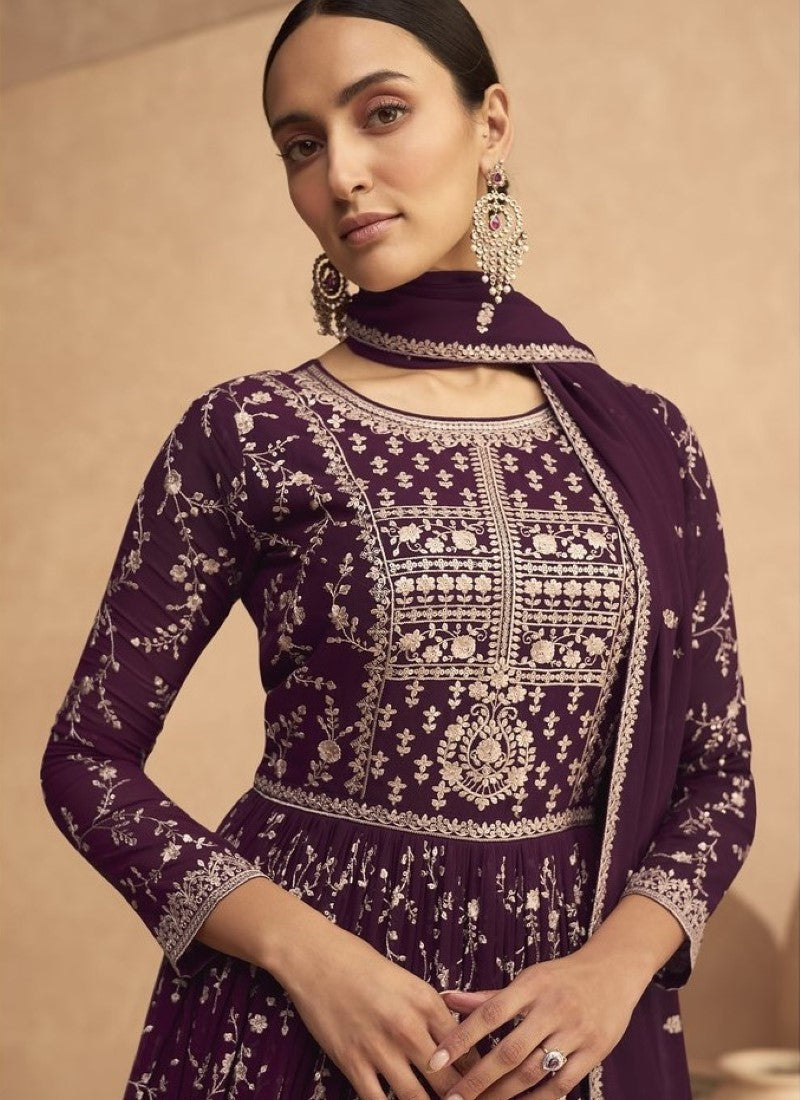 Purple Georgette Embroidered Anarkali Suit-2