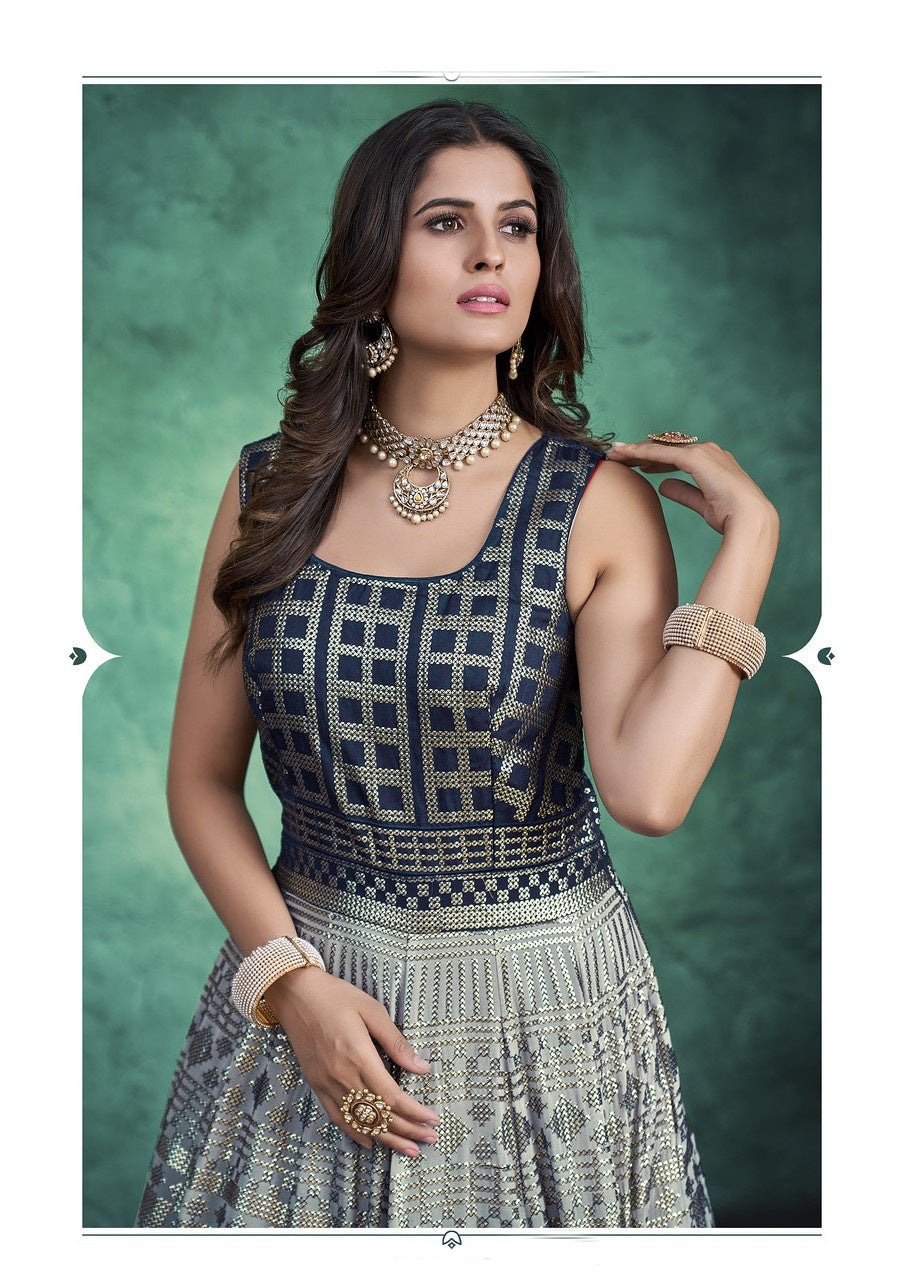 Navy Blue Georgette Long Anarkali Suit-2