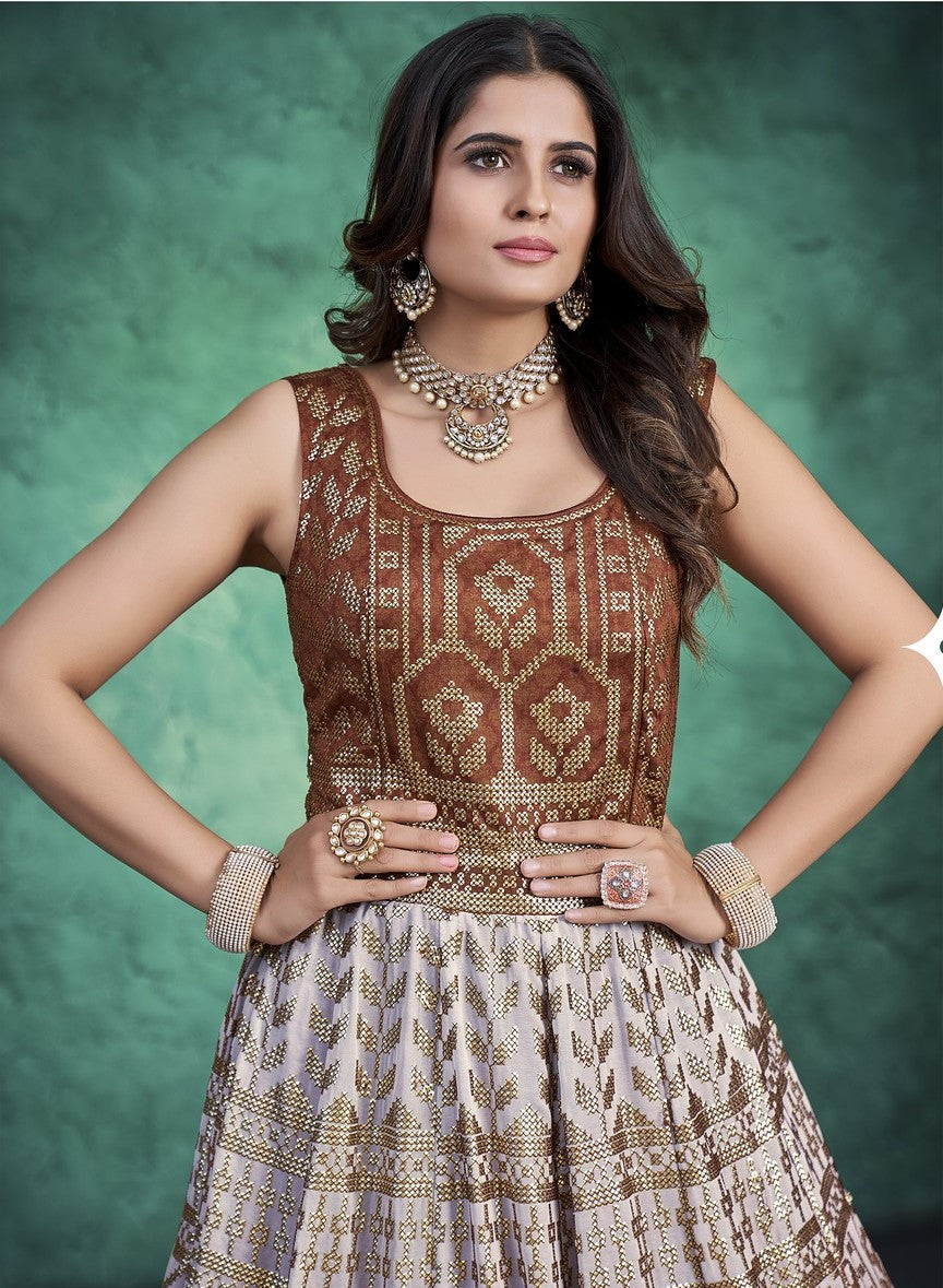 Brown Georgette Long Anarkali Suit-2