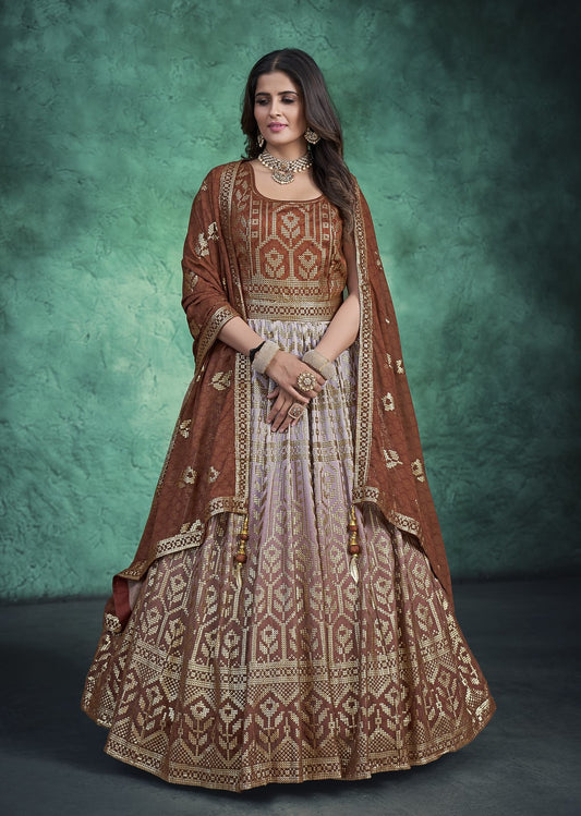 Brown Georgette Long Anarkali Suit