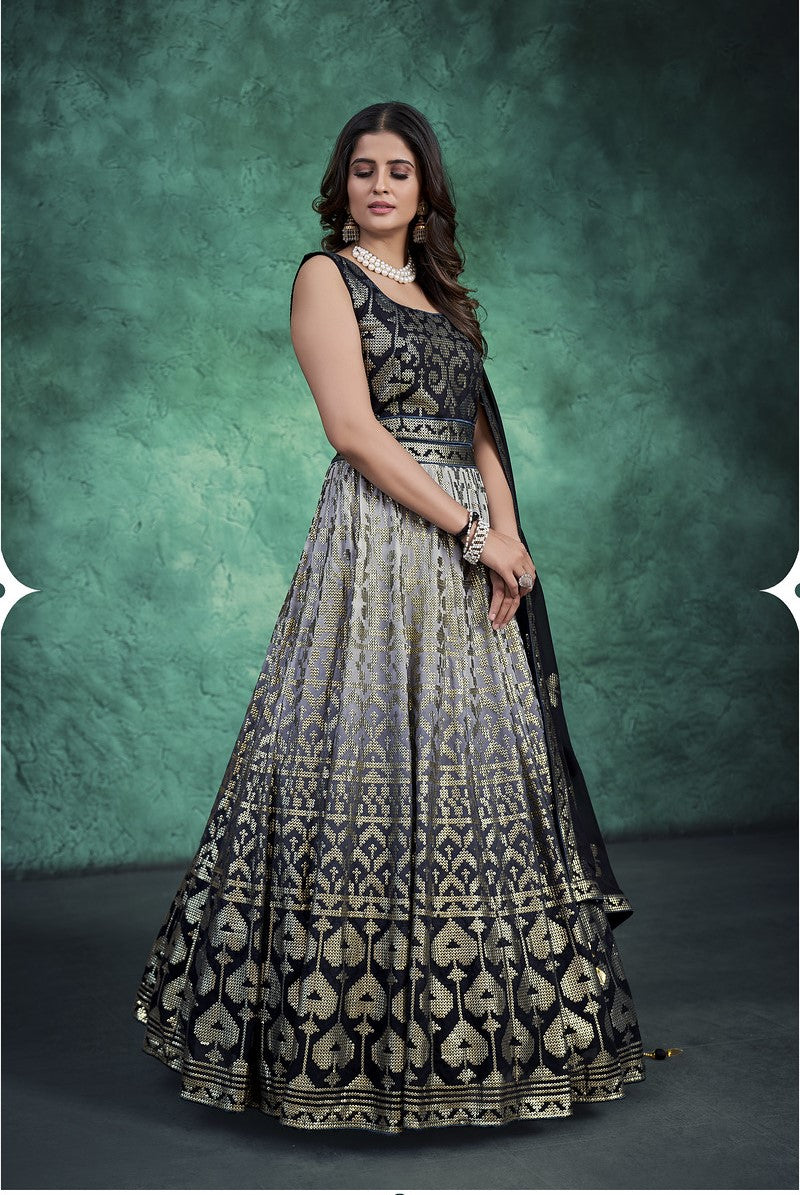 Black Georgette Long Anarkali Suit