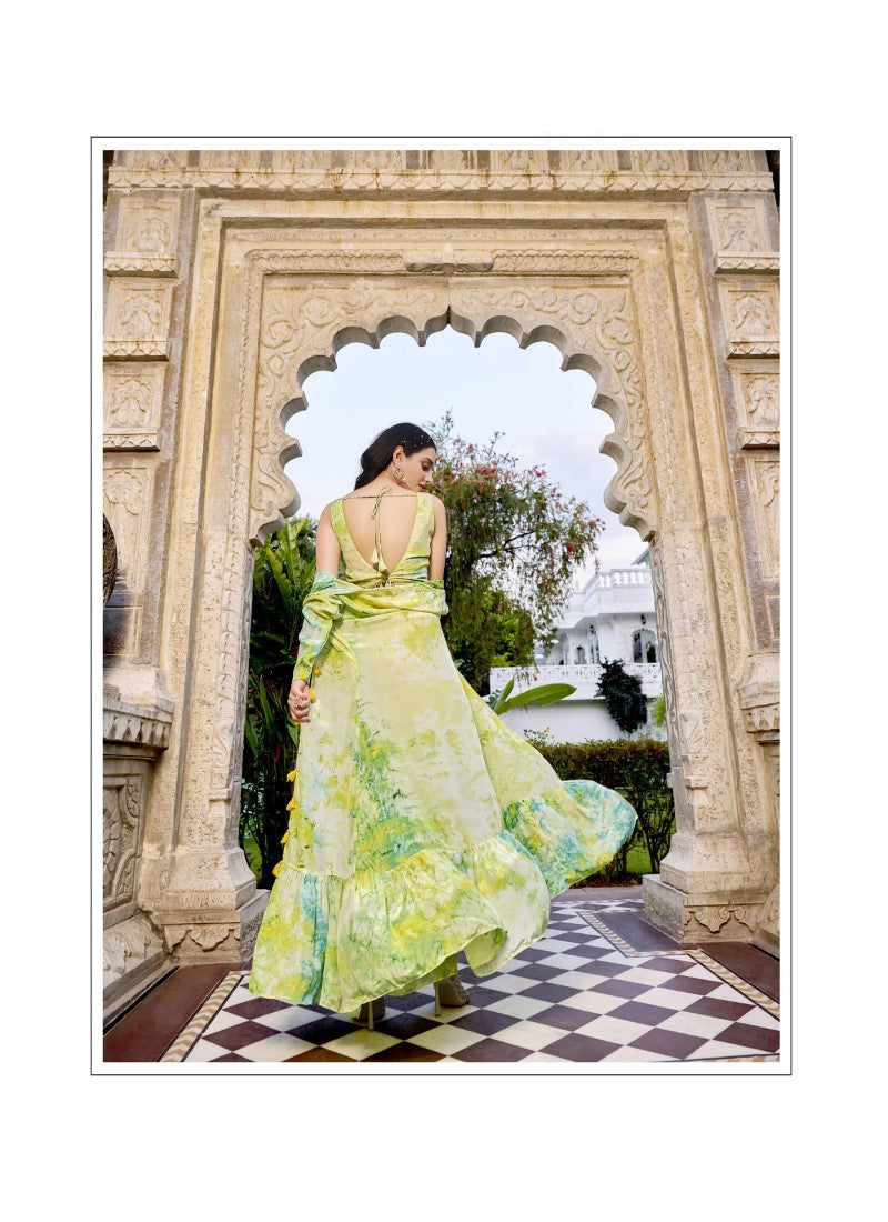 Light Green Palazzo Pant Indo Western Suit With Koti-2