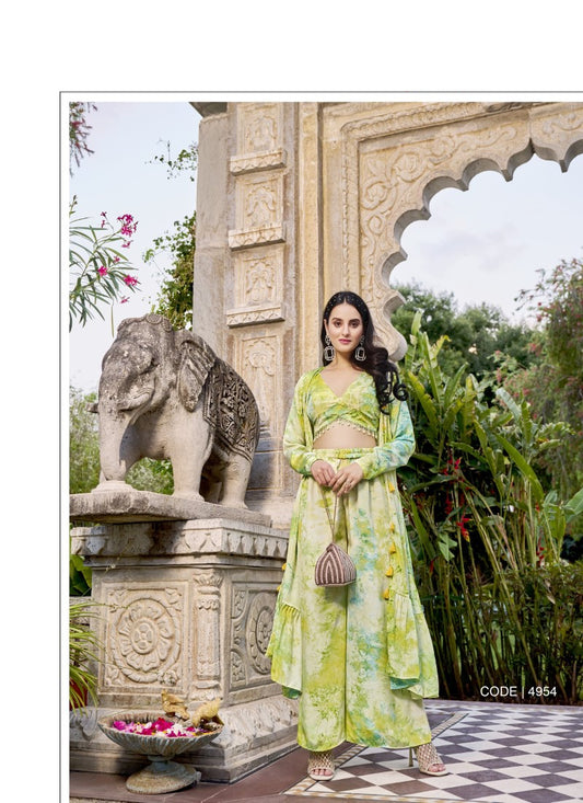 Light Green Palazzo Pant Indo Western Suit With Koti