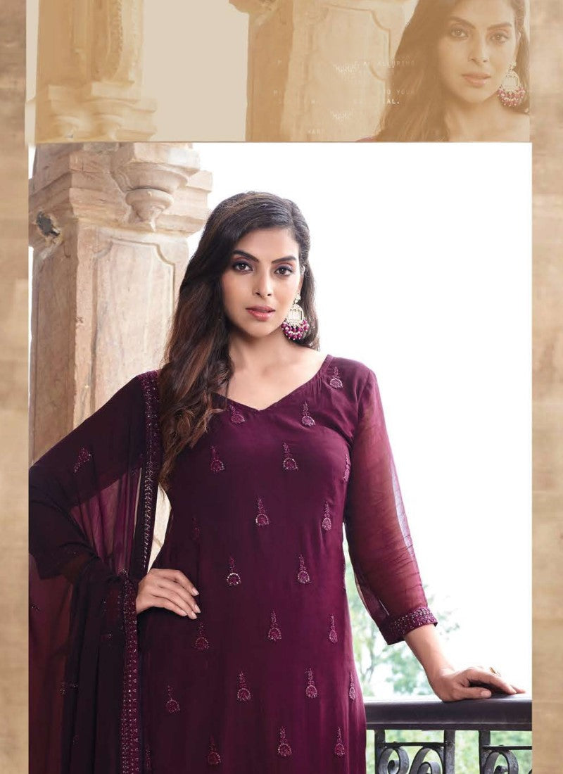 Purple Embroidared Palazzo Suit-2