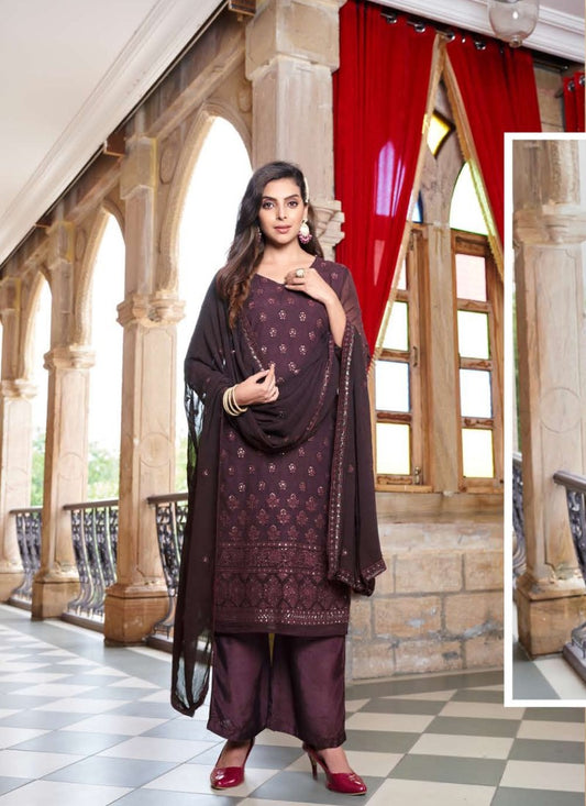 Maroon Embroidared Palazzo Suit