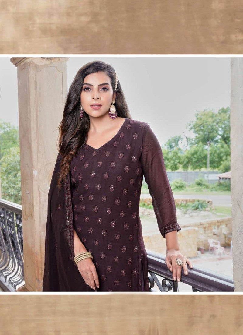 Maroon Embroidared Palazzo Suit-2