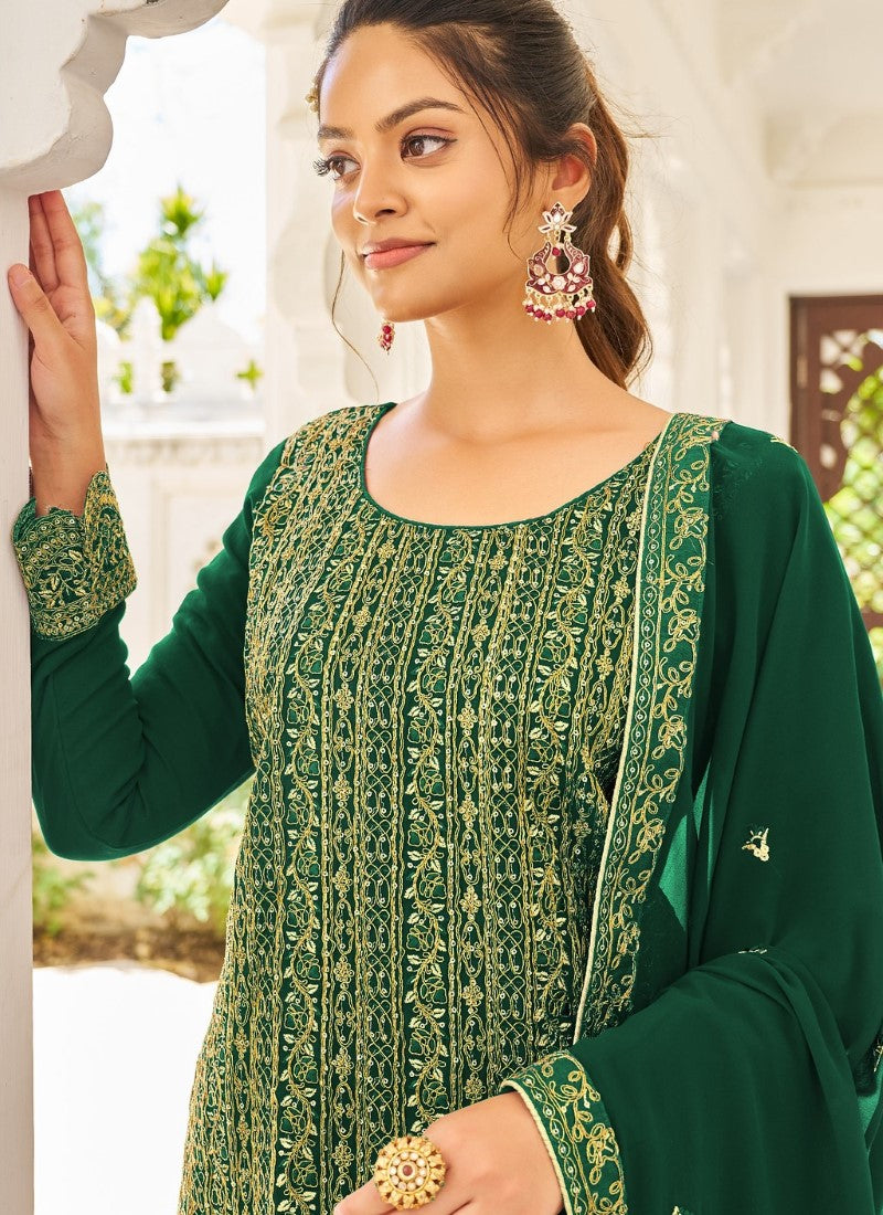 Green Pant Style Straight Cut Salwar Suit-2