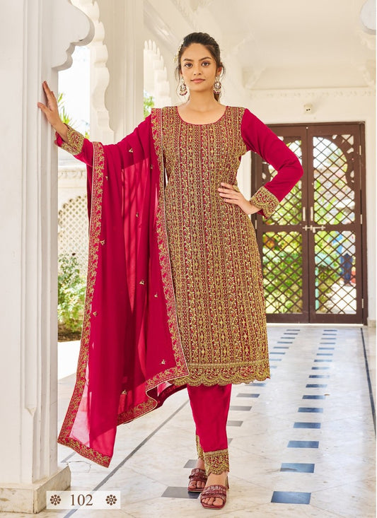 Red Pant Style Straight Cut Salwar Suit