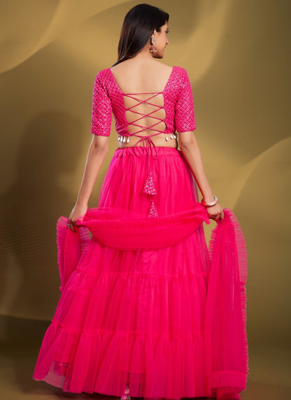Pink Lehenga Choli With Sequins & Thread Work-2