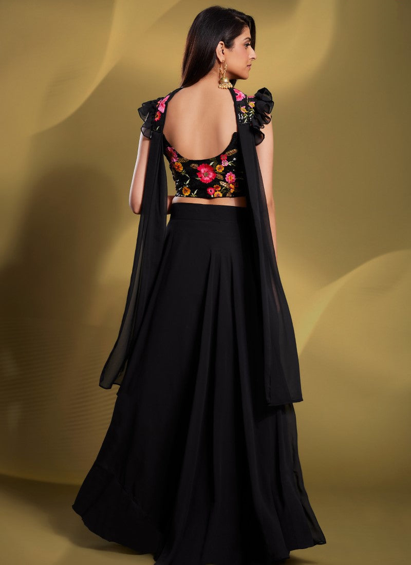 Black Party Wear Lehenga Choli With Sequins & Thread Work-2