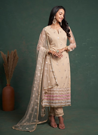 Beige Pant Style Straight Salwar Suit