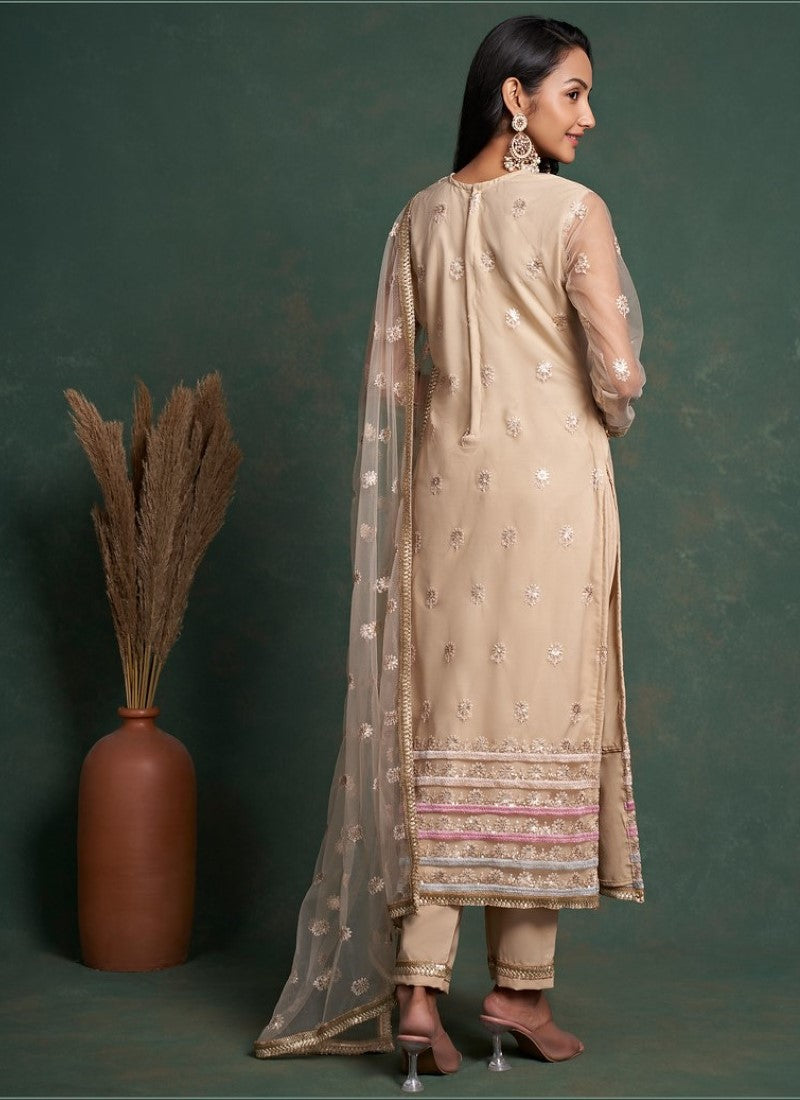 Beige Pant Style Straight Salwar Suit-2