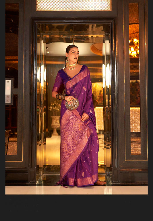Purple Tussar Silk Saree With Sequins Handloom Weaving